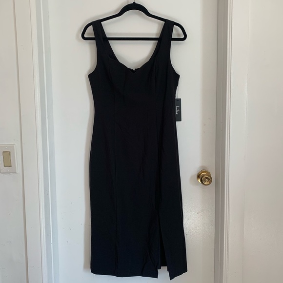 Lulus Little Black Midi Dress with Slit - Picture 2 of 5